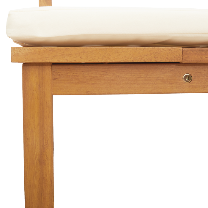 Lettino Prendisole 3-in-1 con cuscini panna in legno massello di acacia