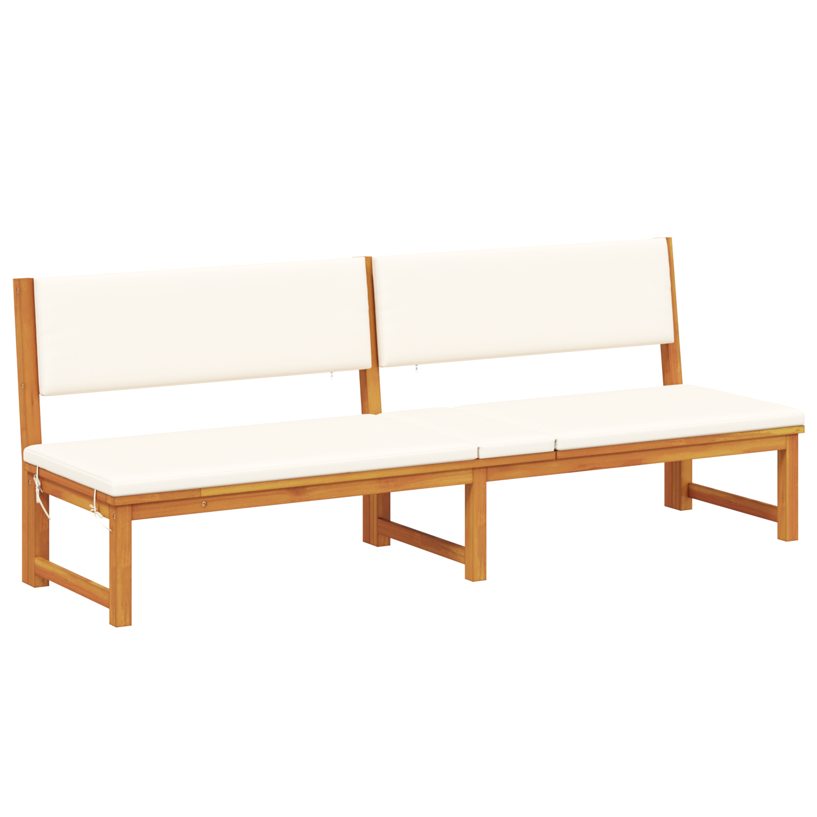 Lettino Prendisole 3-in-1 con cuscini panna in legno massello di acacia