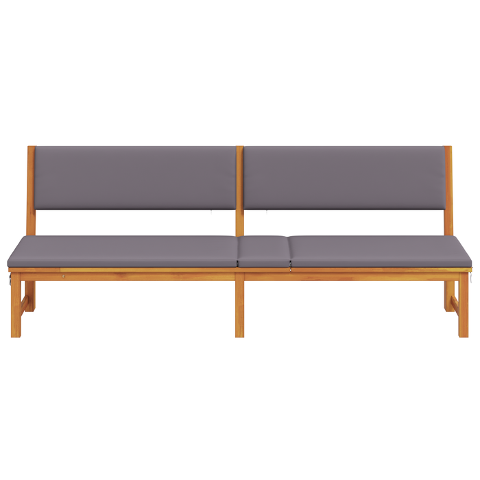 Lettino prendisole 3-in-1 con cuscini grigi chiari in legno massello di acacia