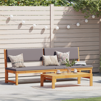 Lettino prendisole 3-in-1 con cuscini grigi chiari in legno massello di acacia