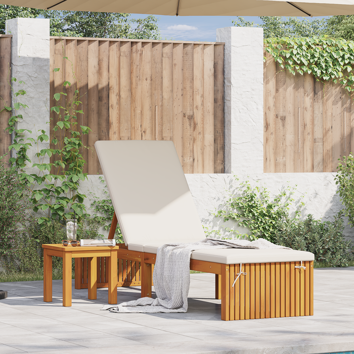 Lettino prendisole con cuscino 200x55x30 cm in legno massello di acacia