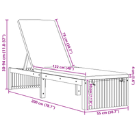 Lettino prendisole con cuscino 200x55x30 cm in legno massello di acacia