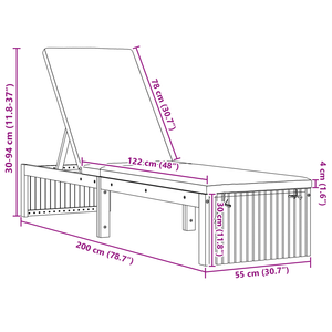 Lettino prendisole con cuscino 200x55x30 cm in legno massello di acacia