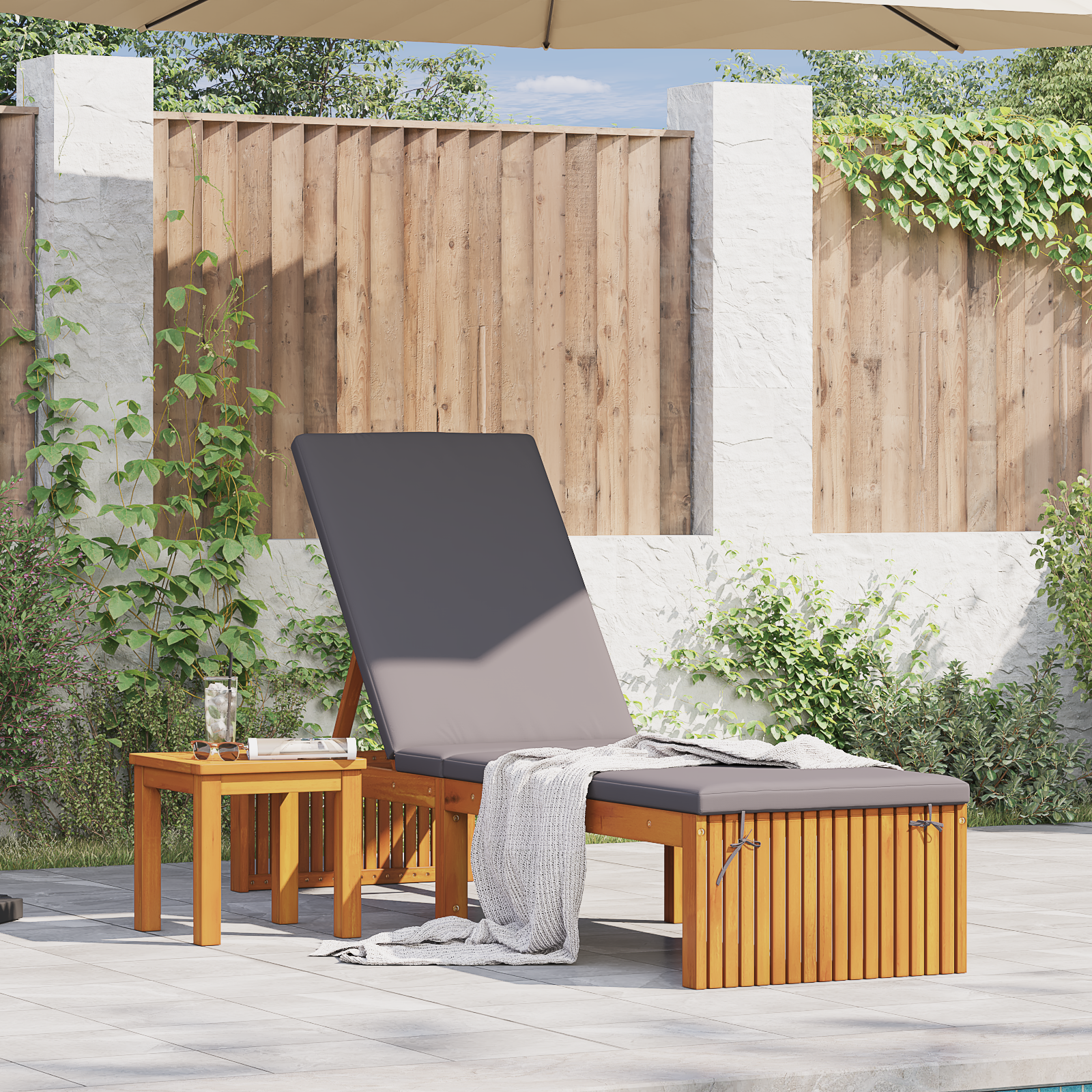 Lettino prendisole con cuscino 200x55x30 cm Legno massello di acacia