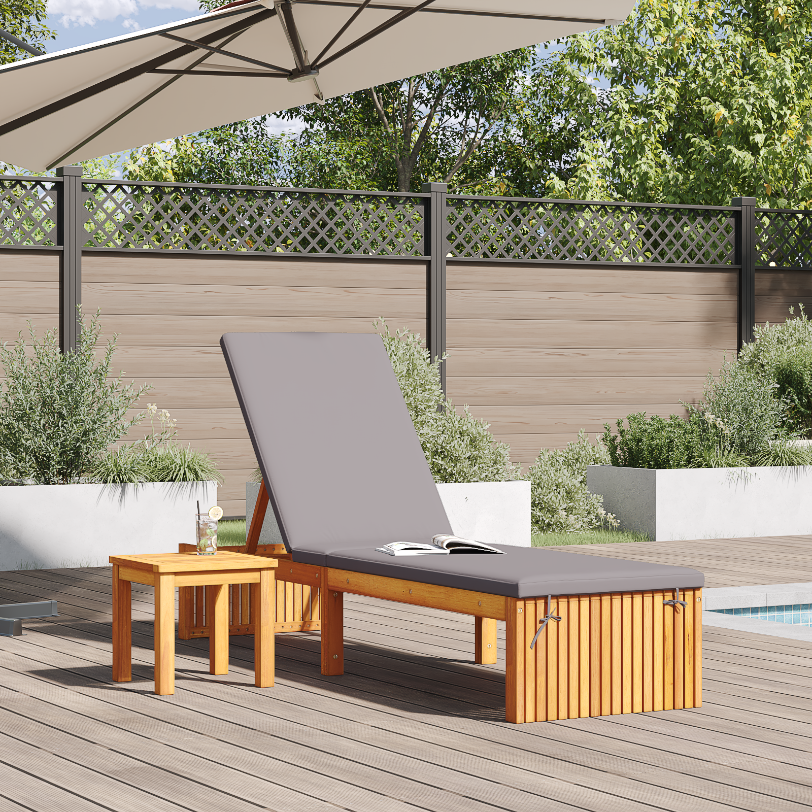 Lettino prendisole con cuscino 200x55x30 cm Legno massello di acacia