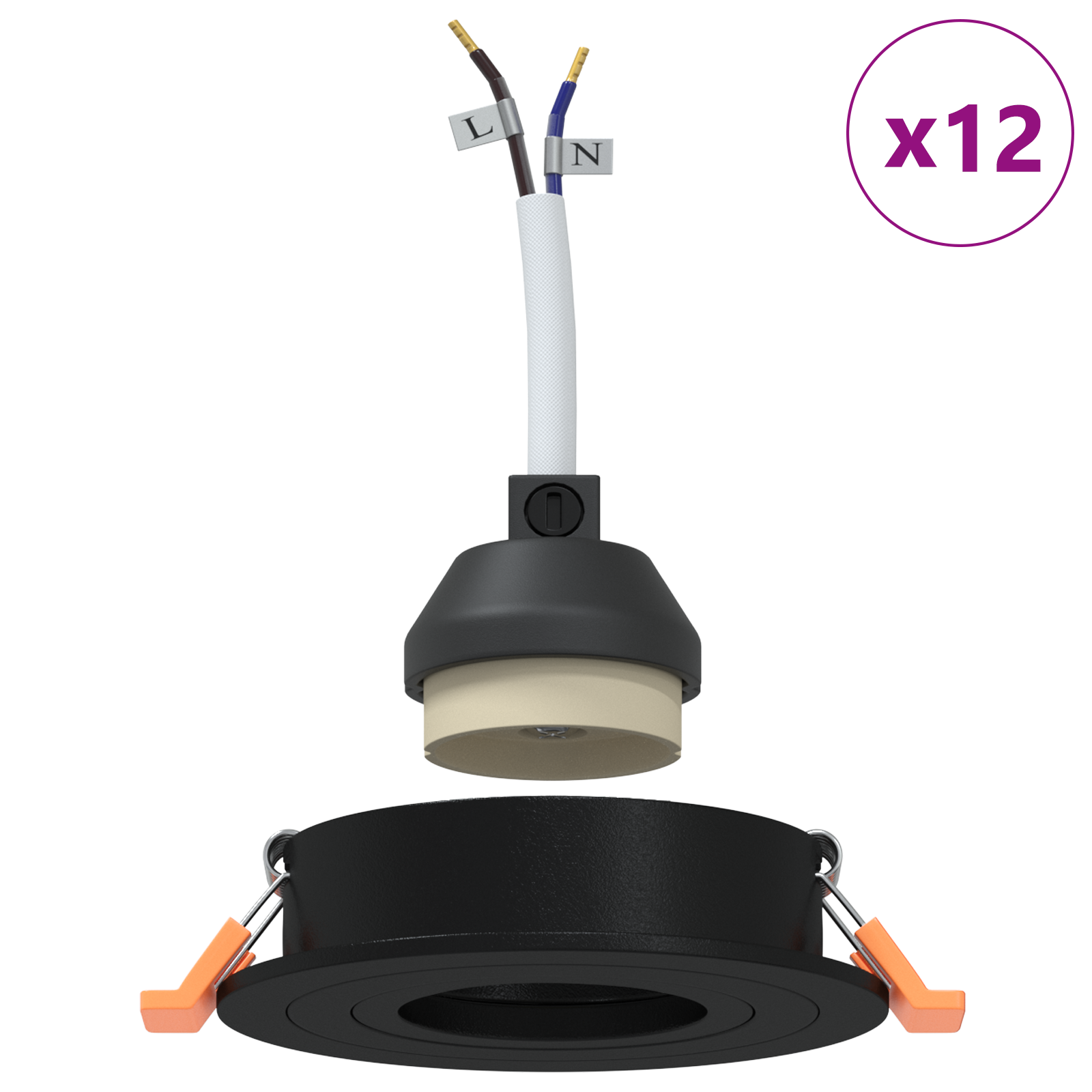 Fari incassati 12 pz Rotondo GU10 Nero Ø91 mm