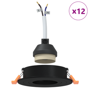 Fari incassati 12 pz Rotondo GU10 Nero Ø91 mm