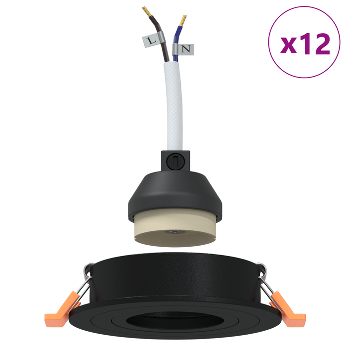 Fari incassati 12 pz Rotondo GU10 Nero Ø91 mm