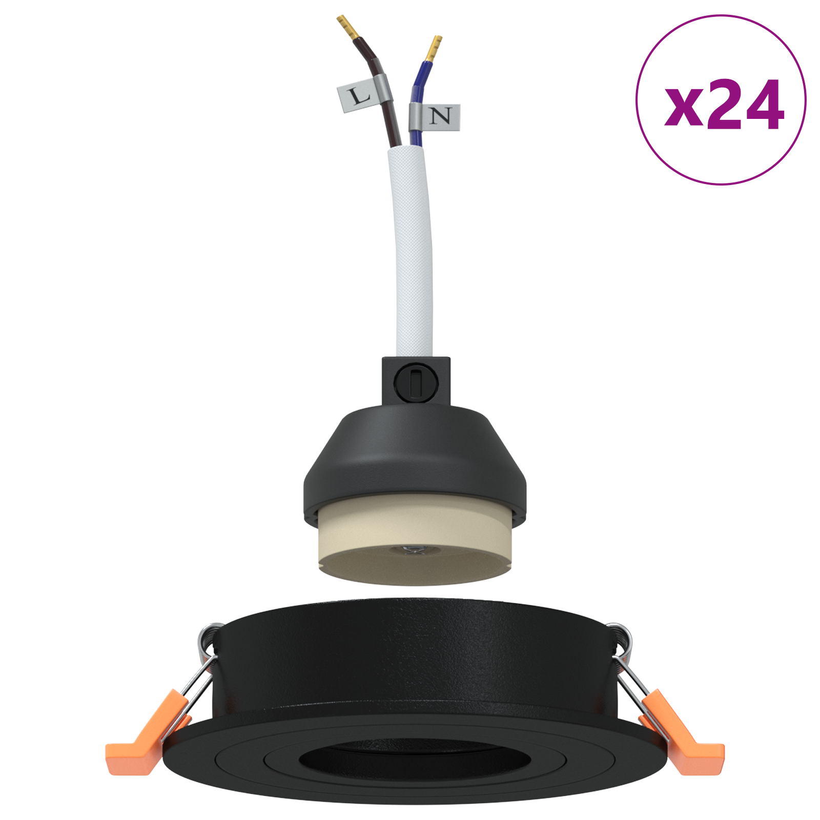 Faretti incassati 24 pz Rotondi GU10 Nero Ø91 mm