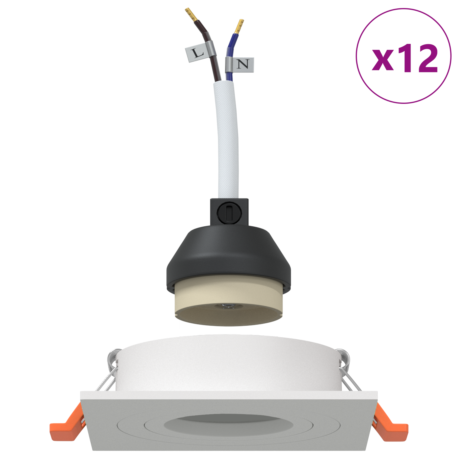 Faretti Incassati 12 pcs Quadrati GU10 Bianchi 91x91 mm