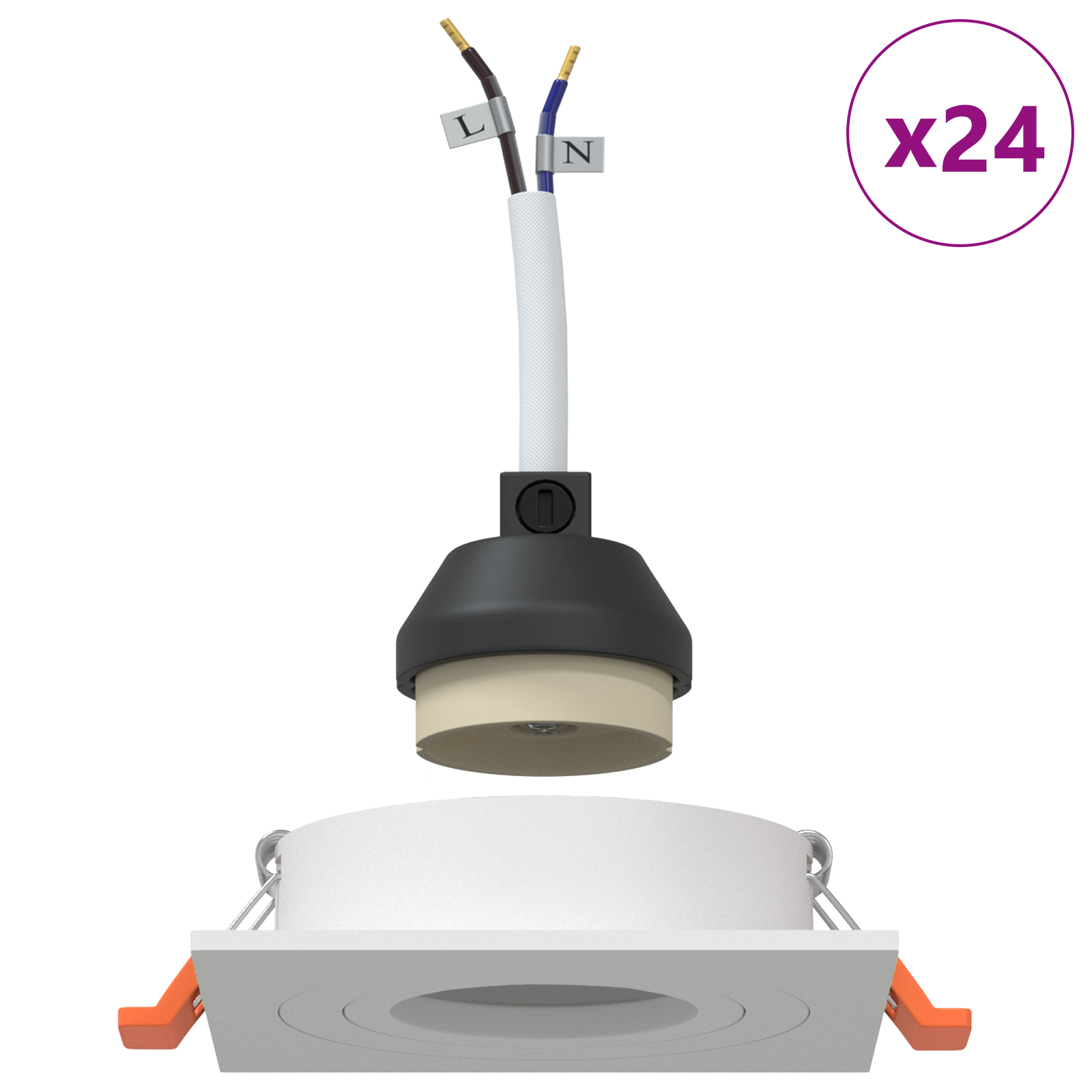 Fari incassati 24 pz Quadrati GU10 Bianchi 91x91 mm