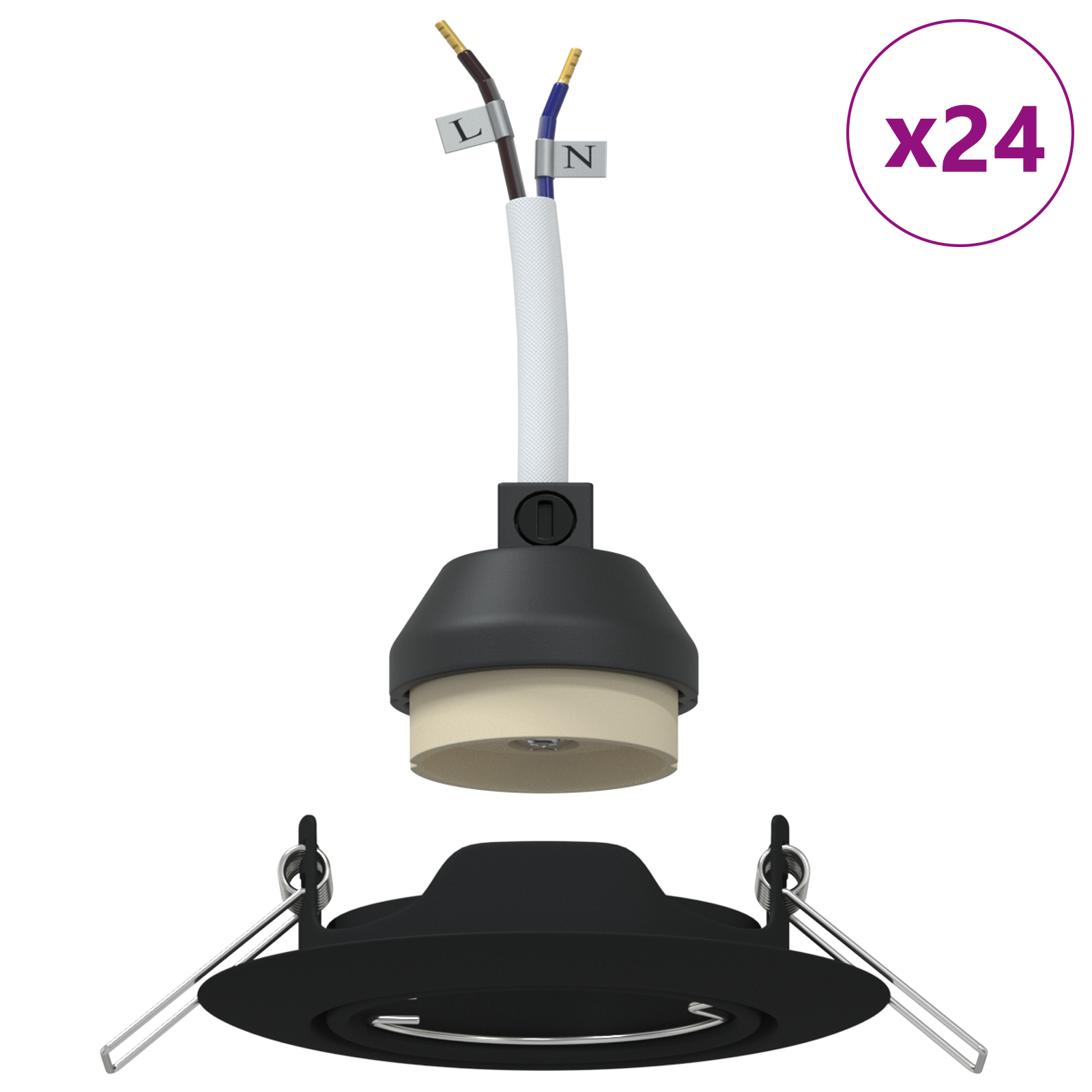 Luci Incassate 24 pz Rotonde GU10 Nere Ø90 mm Acciaio