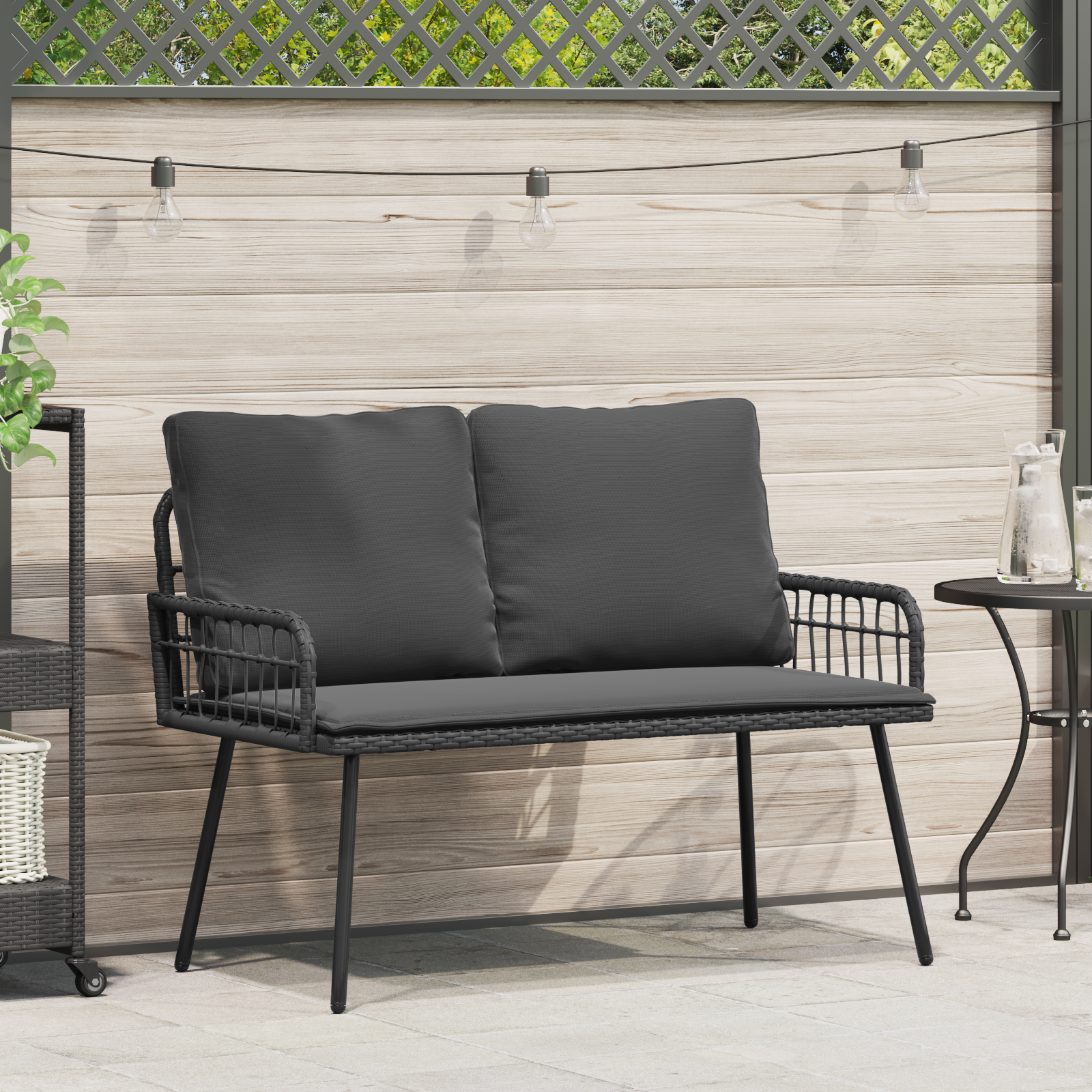 Panchina da Giardino  Nera 114x64x78 cm in Polyrattan