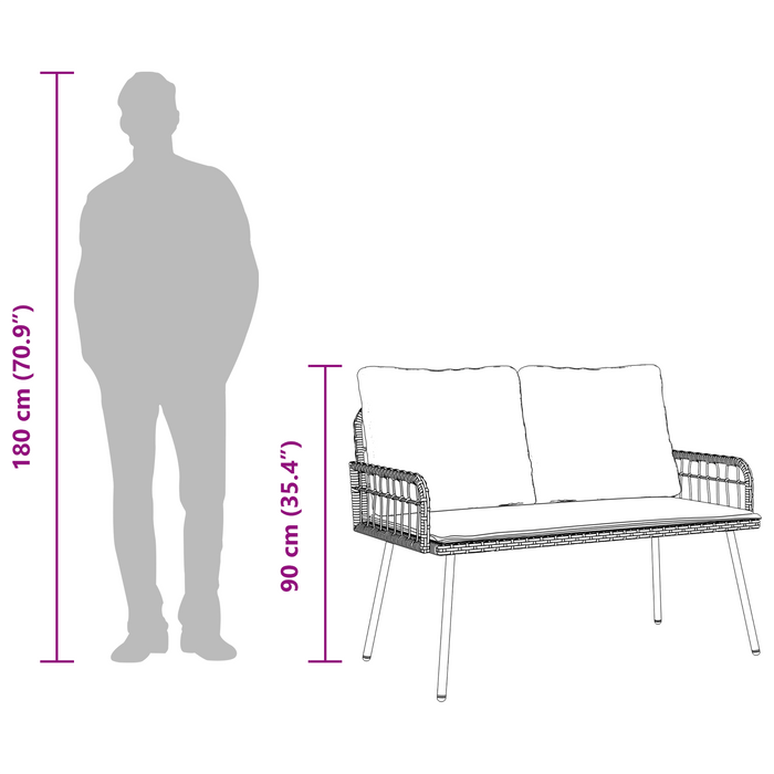 Panchina da Giardino  Nera 114x64x78 cm in Polyrattan