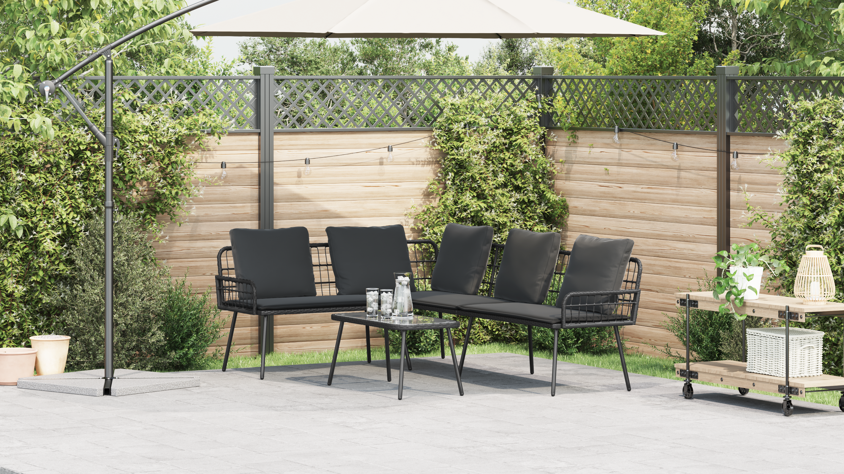 Divano ad angolo  Nero 231x173x78 cm in Polyrattan