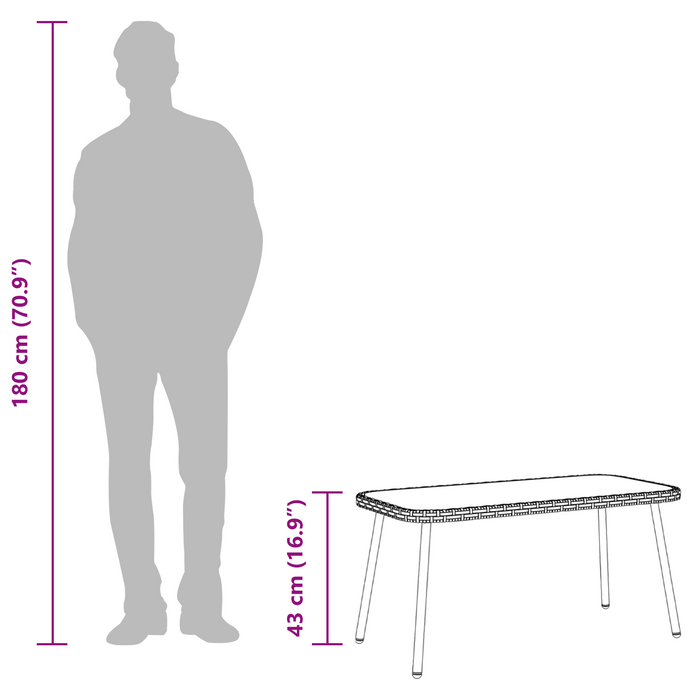 Tavolino da caffè  Nero 90x45x42 cm in Polyrattan