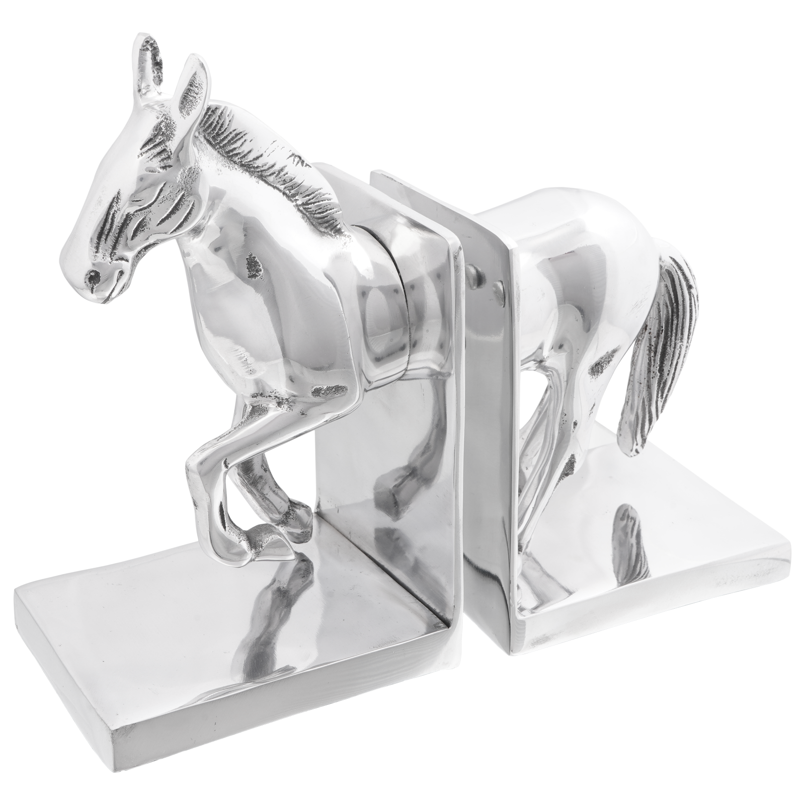 Fermalibri 2 pz Argento 11x14x25 cm Alluminio Cavallo