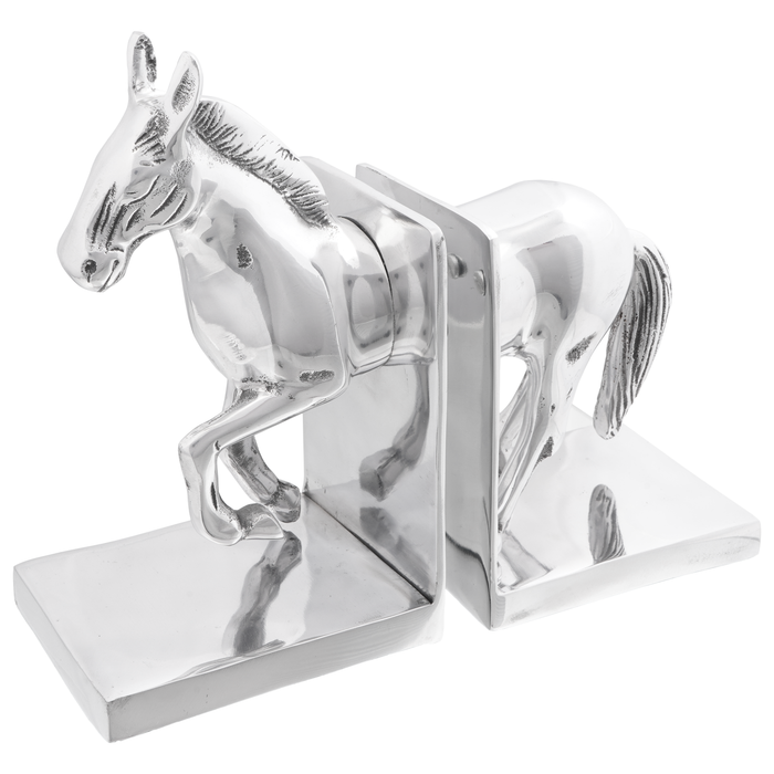 Fermalibri 2 pz Argento 11x14x25 cm Alluminio Cavallo