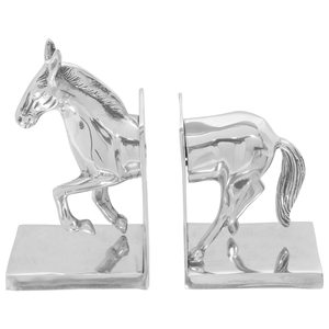 Fermalibri 2 pz Argento 11x14x25 cm Alluminio Cavallo