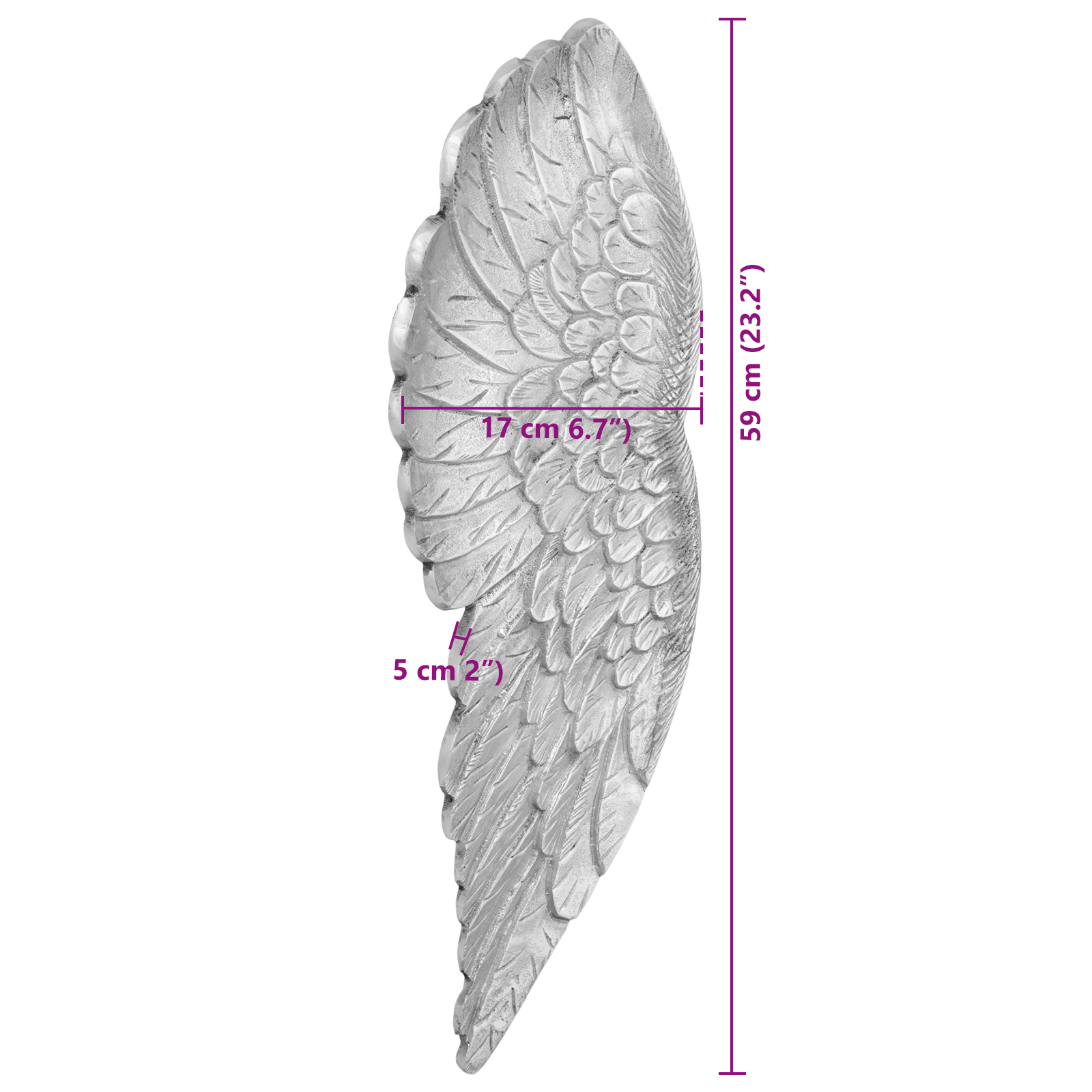 Scultura Piccole Ali  Argento 17x5x59 cm in Alluminio