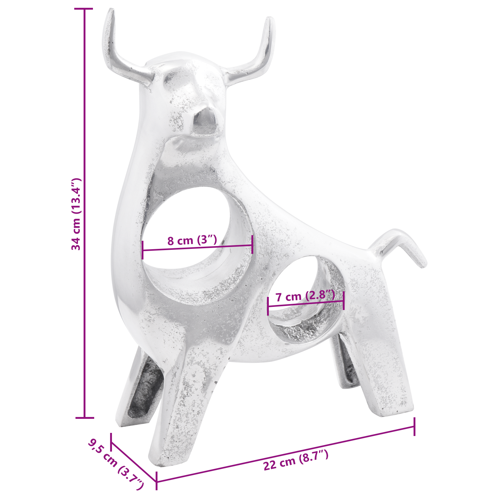 Scultura di toro  Argento 22x9,5x34 cm Alluminio