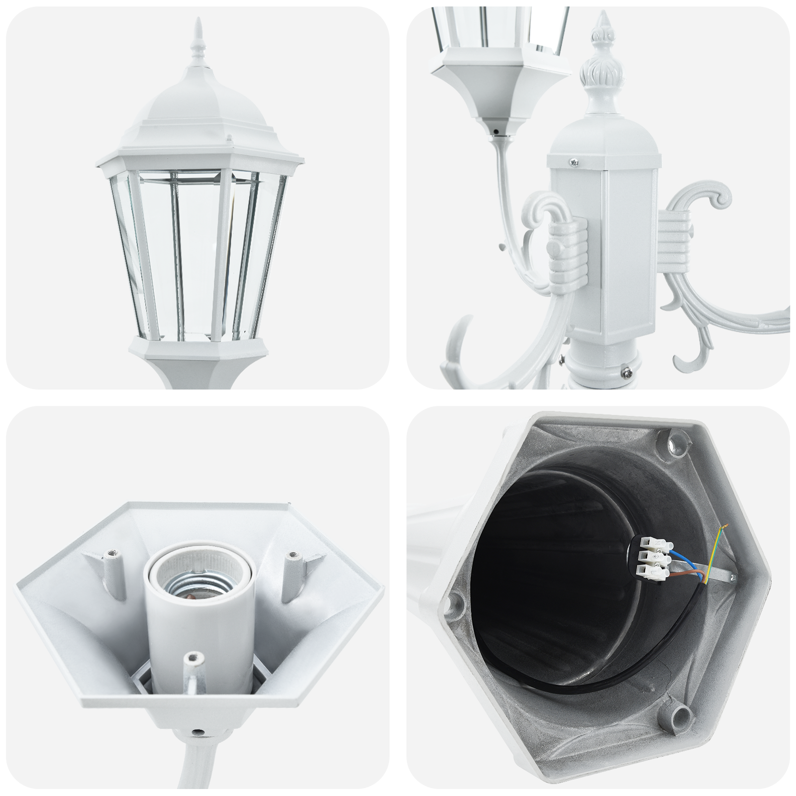 Palo di Luce da Giardino 3-Lampade E27 Bianco 235 cm Alluminio