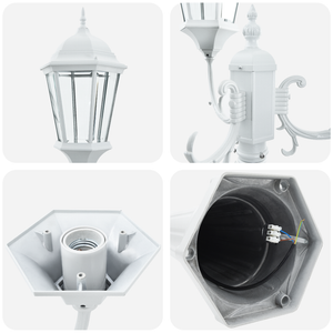 Palo di Luce da Giardino 3-Lampade E27 Bianco 235 cm Alluminio