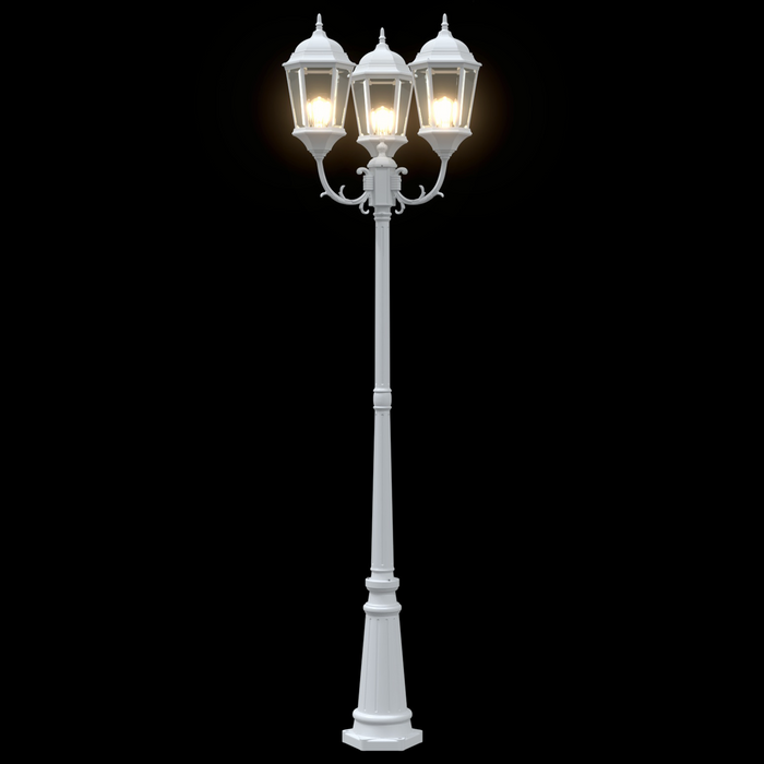 Palo di Luce da Giardino 3-Lampade E27 Bianco 235 cm Alluminio