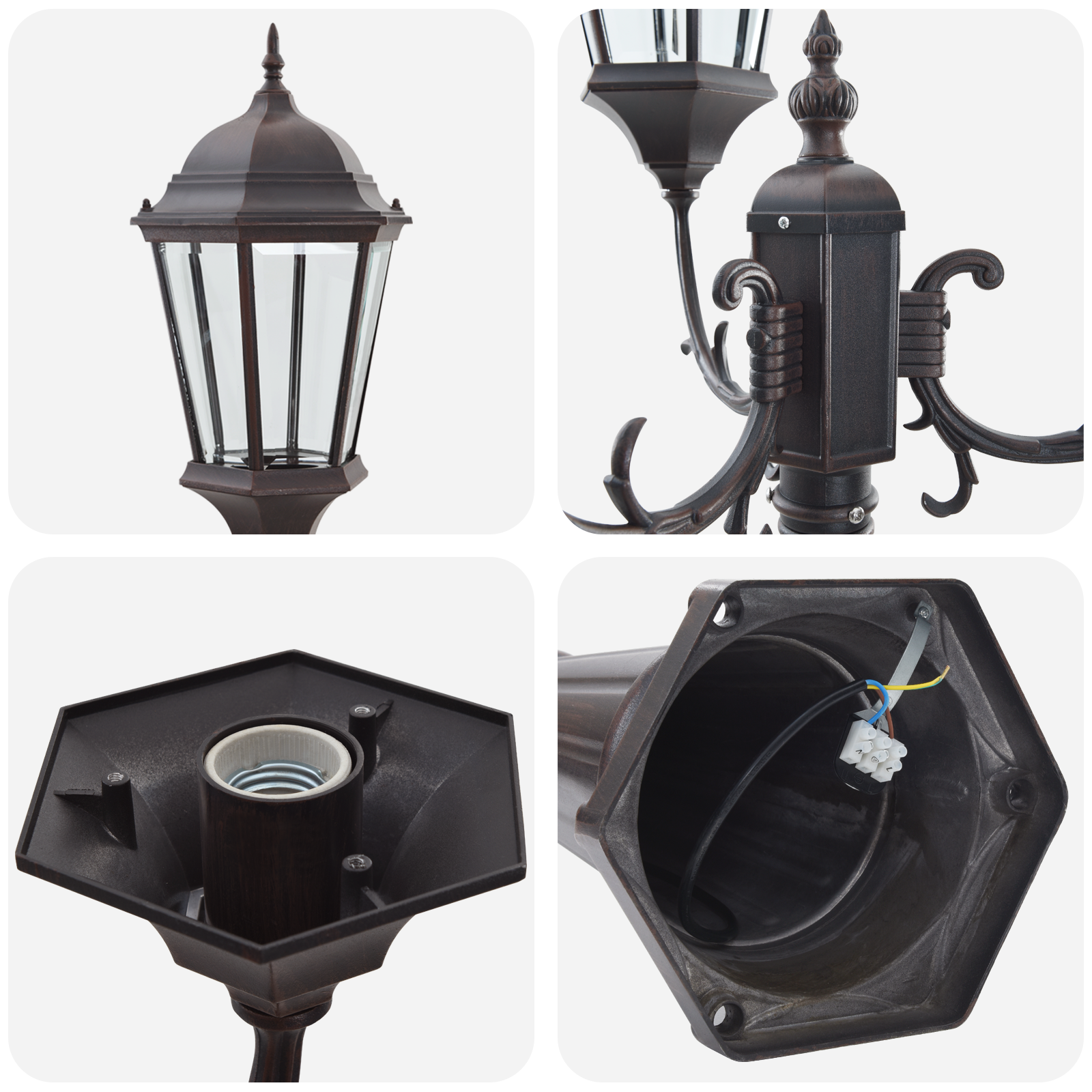 Palo da Giardino con 3 Lampade E27 Bronzo 235 cm Alluminio