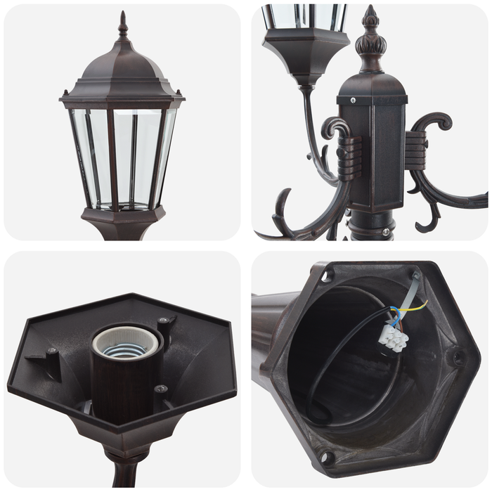 Palo da Giardino con 3 Lampade E27 Bronzo 235 cm Alluminio