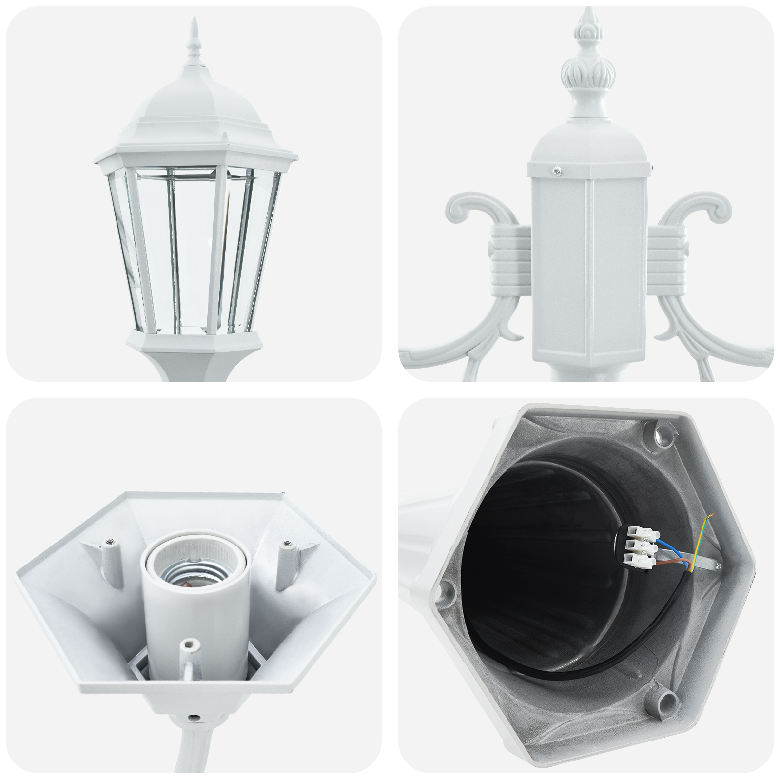 Palo Luce da Giardino 2-Lamp E27 Bianco 235 cm Alluminio