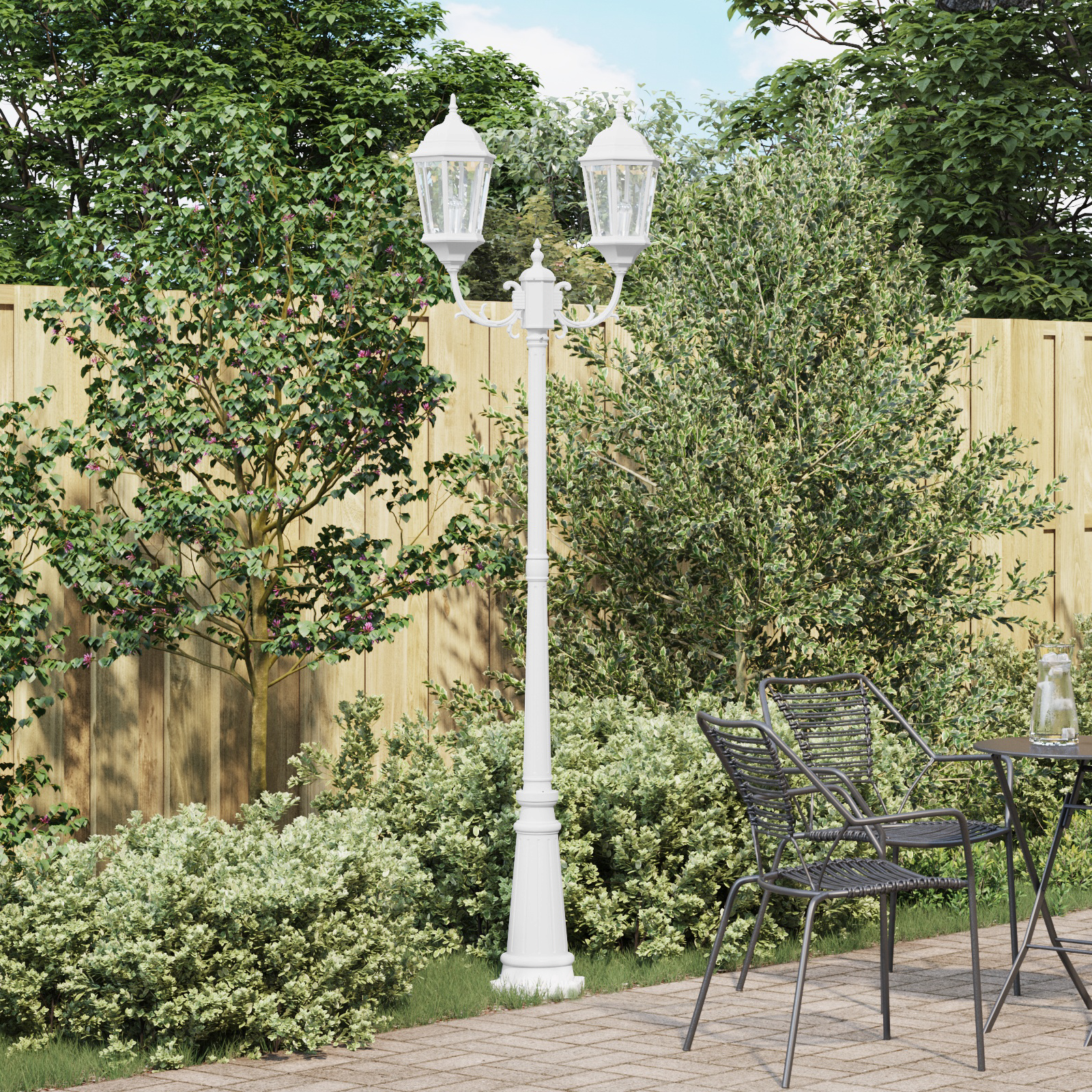 Palo Luce da Giardino 2-Lamp E27 Bianco 235 cm Alluminio