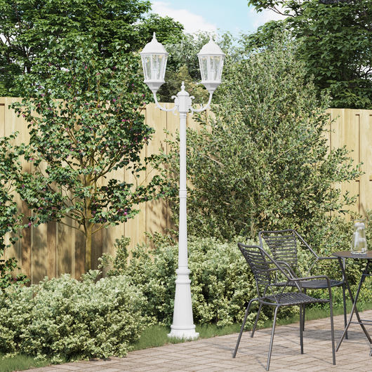 Palo Luce da Giardino 2-Lamp E27 Bianco 235 cm Alluminio