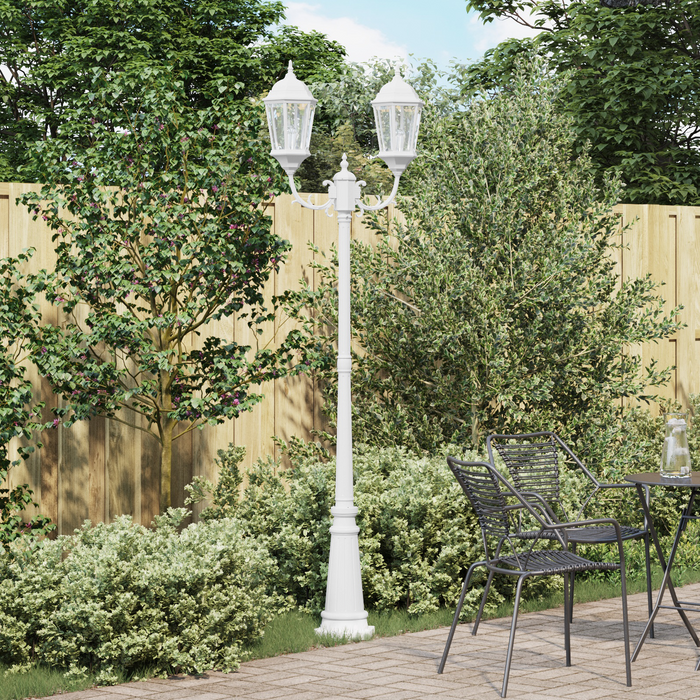 Palo Luce da Giardino 2-Lamp E27 Bianco 235 cm Alluminio