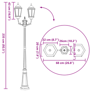 Palo Luce da Giardino 2-Lamp E27 Bianco 235 cm Alluminio
