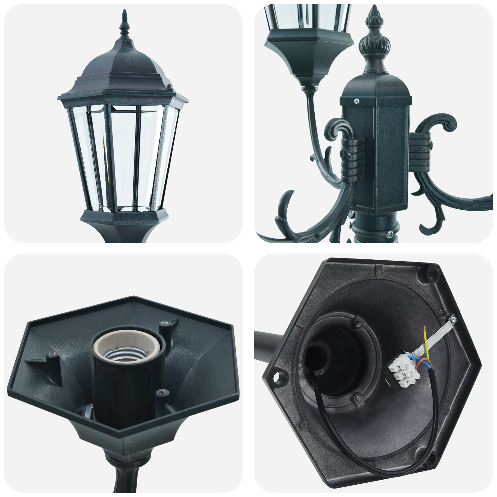 Palo per Giardino  con 3 Lampade E27 Verde 220 cm Alluminio