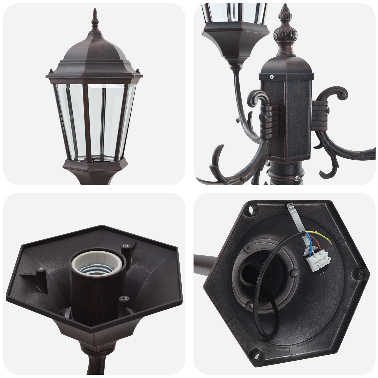 Palo da Giardino  con 3 Lampade E27 Bronzo 220 cm Alluminio