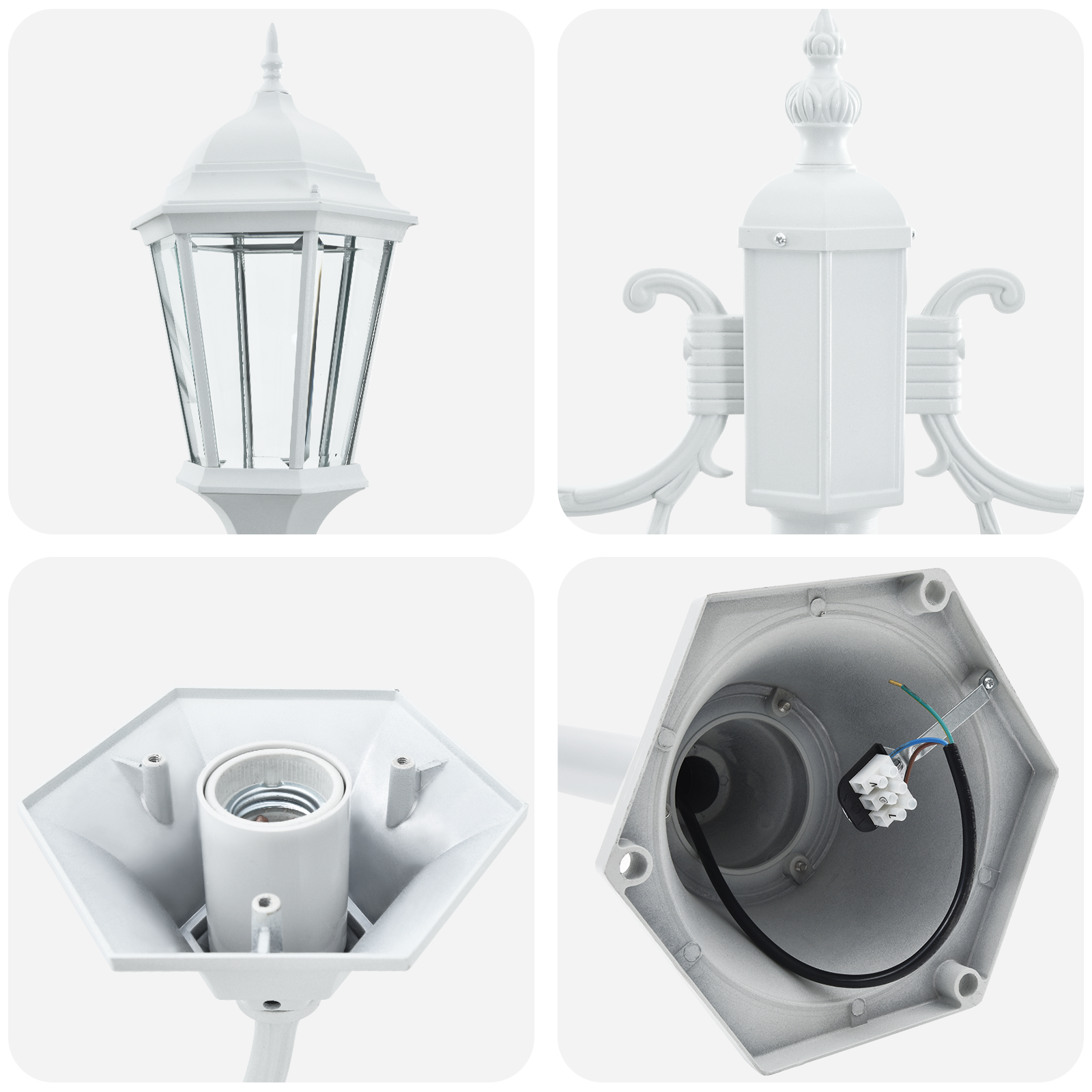 Palo da Giardino a 2 Lampade E27 Bianco 220 cm Alluminio