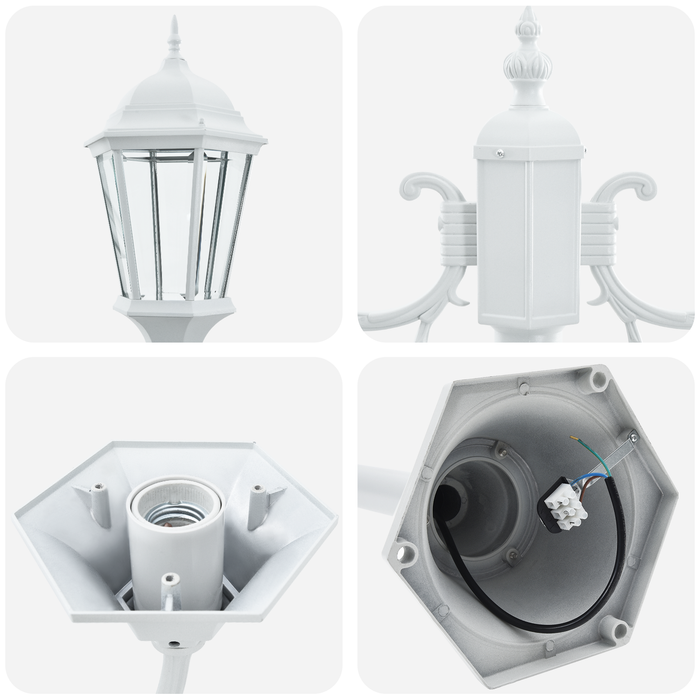 Palo da Giardino a 2 Lampade E27 Bianco 220 cm Alluminio