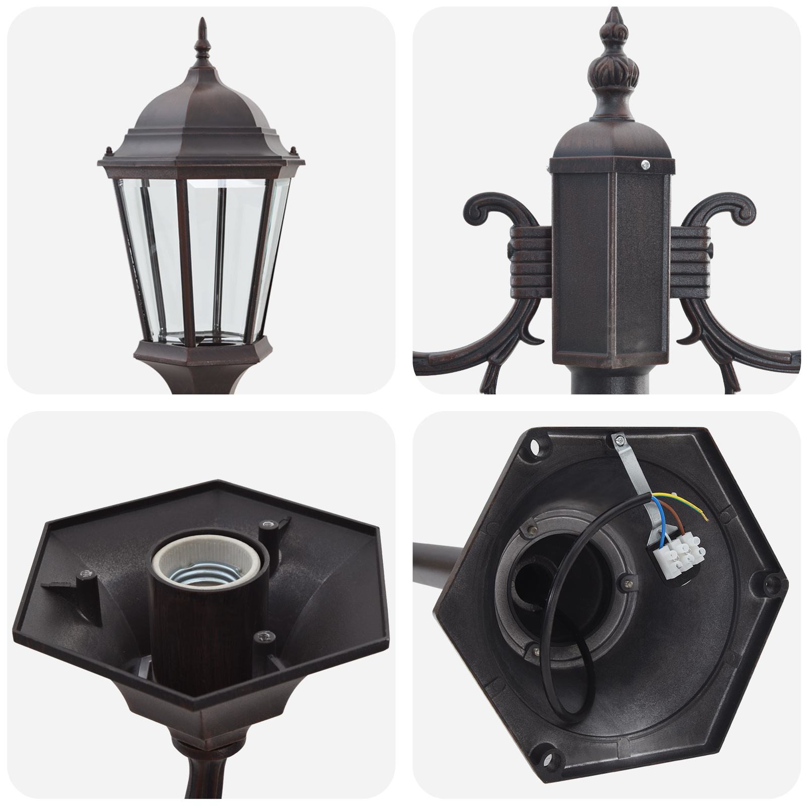 Lampione da Giardino  2-Lampade E27 Bronzo 220 cm Alluminio