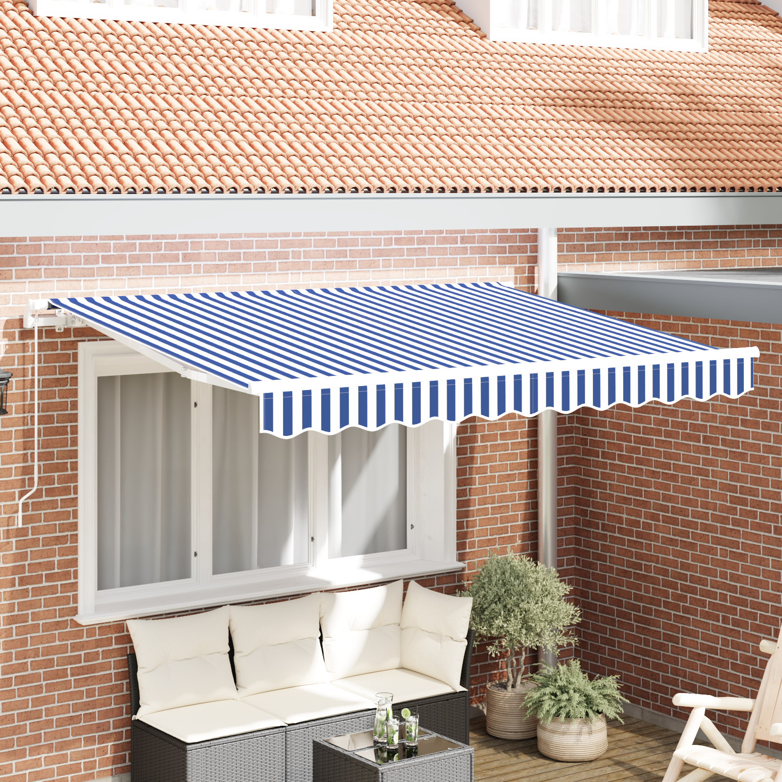 Tessuto di Ricambio per Tenda Telaio 3.5m x 2m Blu e Bianco