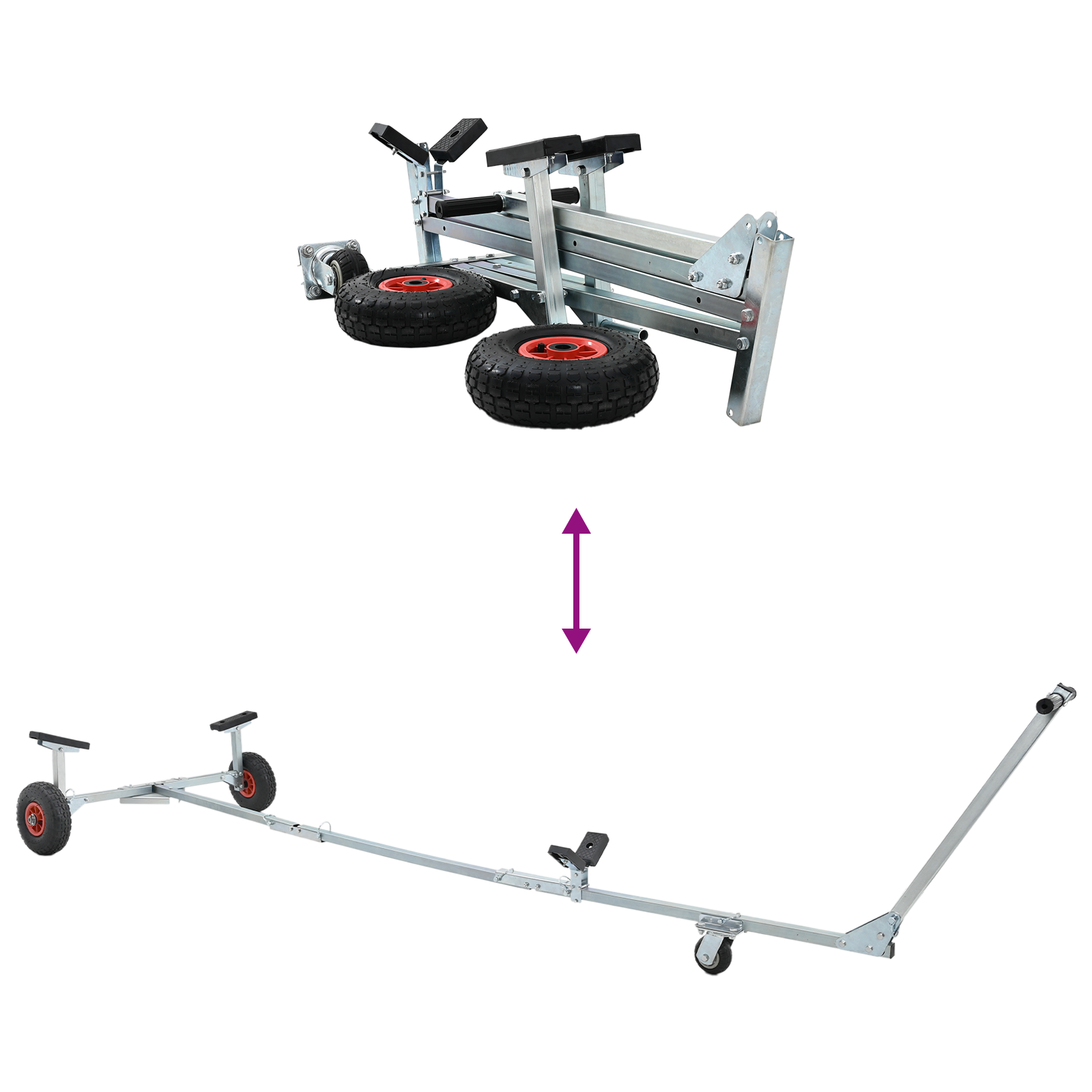 Carrello per barche con 3 ruote, pieghevole e regolabile, 160 kg in acciaio