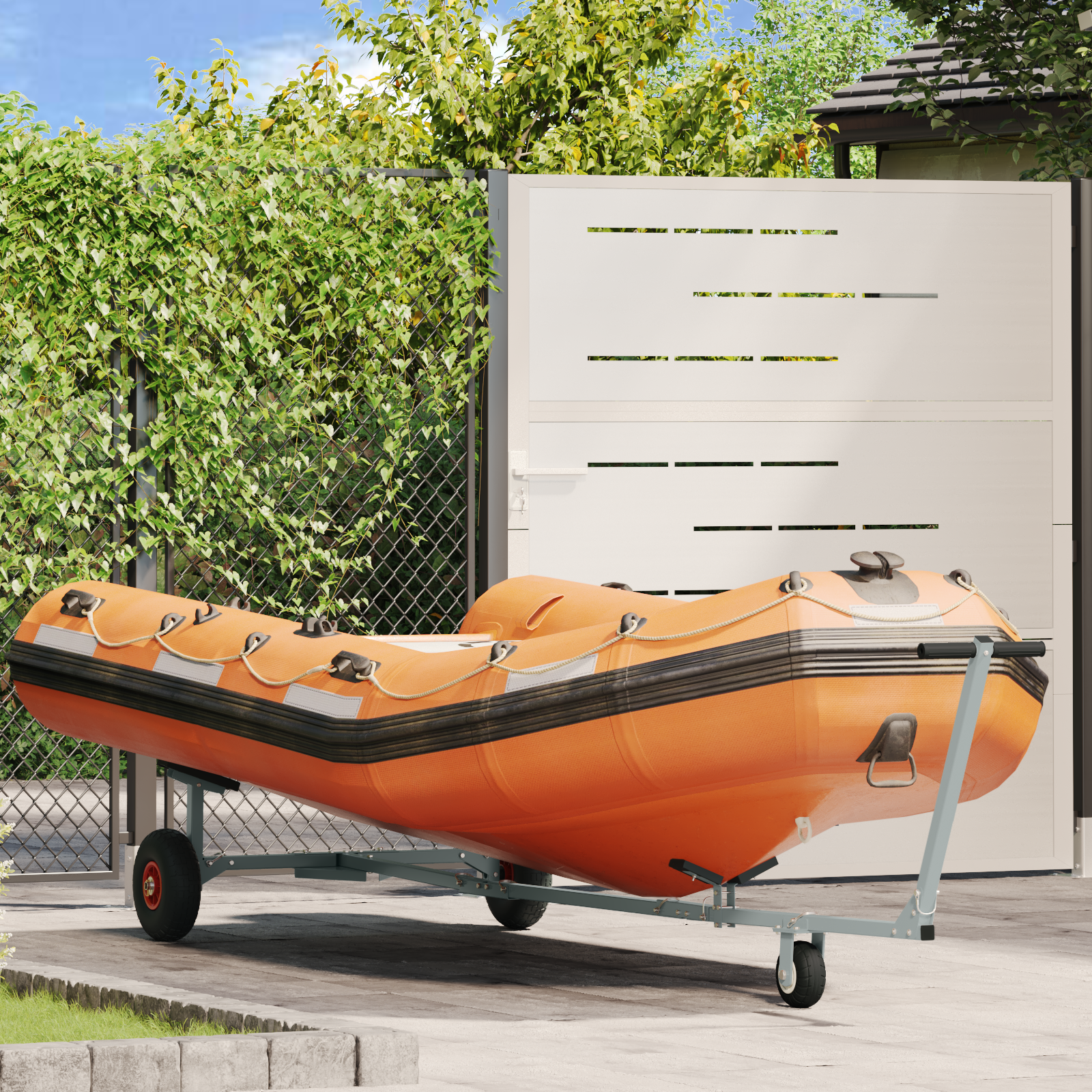 Carrello per barche con 3 ruote, pieghevole e regolabile, 160 kg in acciaio