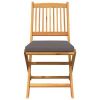 Sedia da giardino pieghevole  con cuscino grigio 2pz in legno massello di acacia