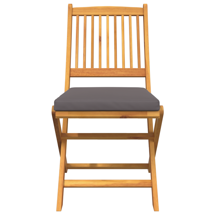 Sedia da giardino pieghevole  con cuscino grigio 2pz in legno massello di acacia