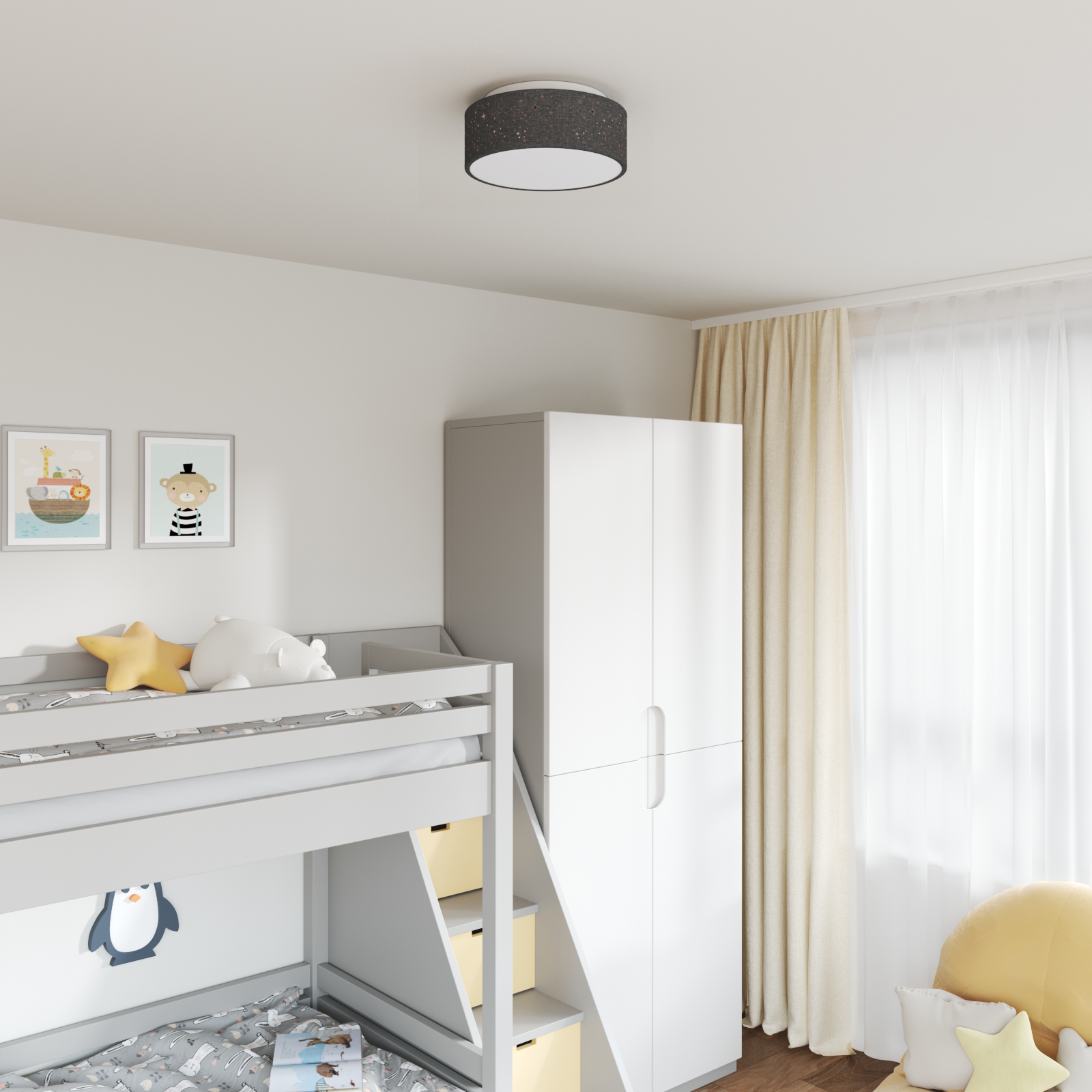 Lampade da soffitto con paralume stellato Nero Ø 30 cm Tessuto E27