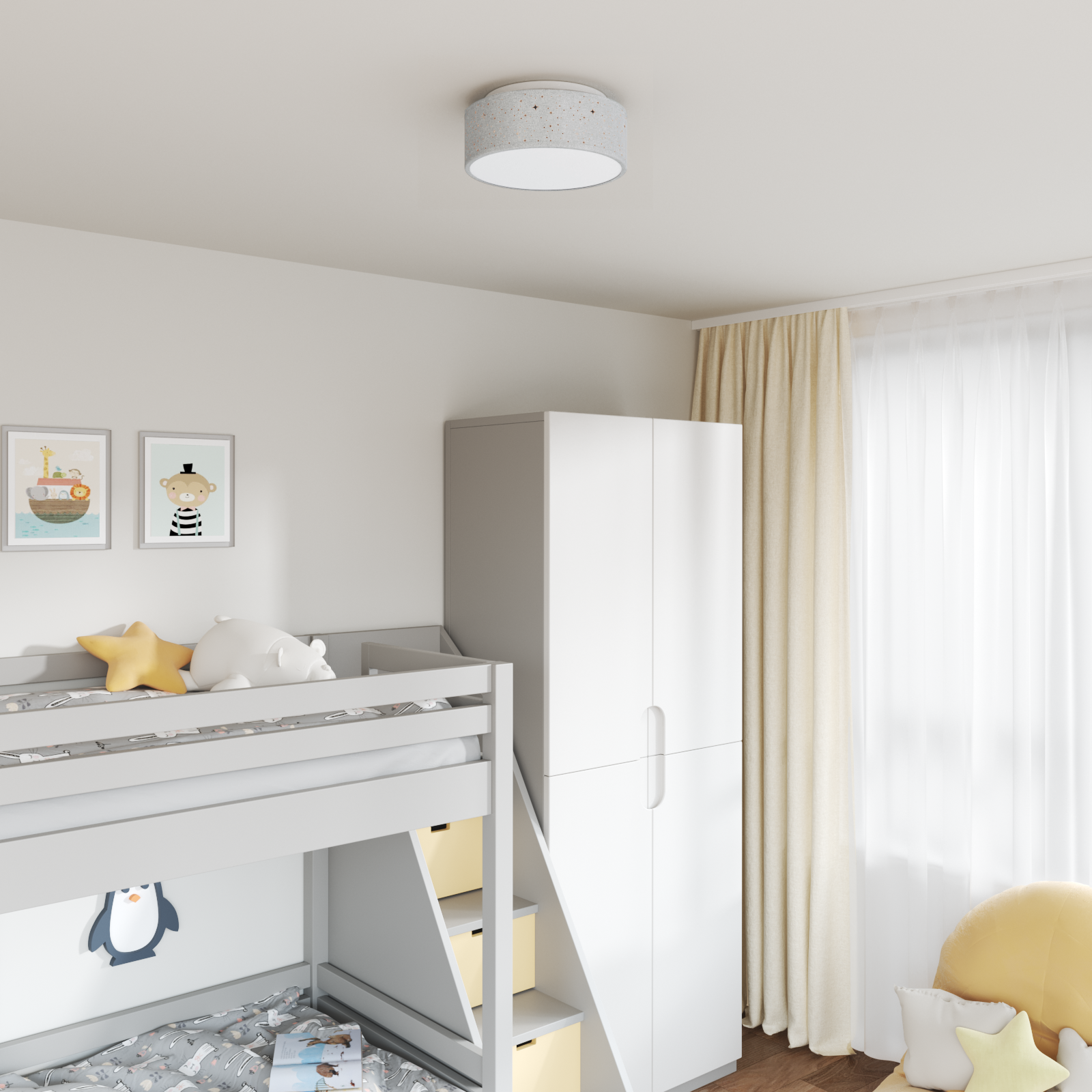 Lampade a soffitto con paralume stellato Grigio Ø 30 cm Tessuto E27