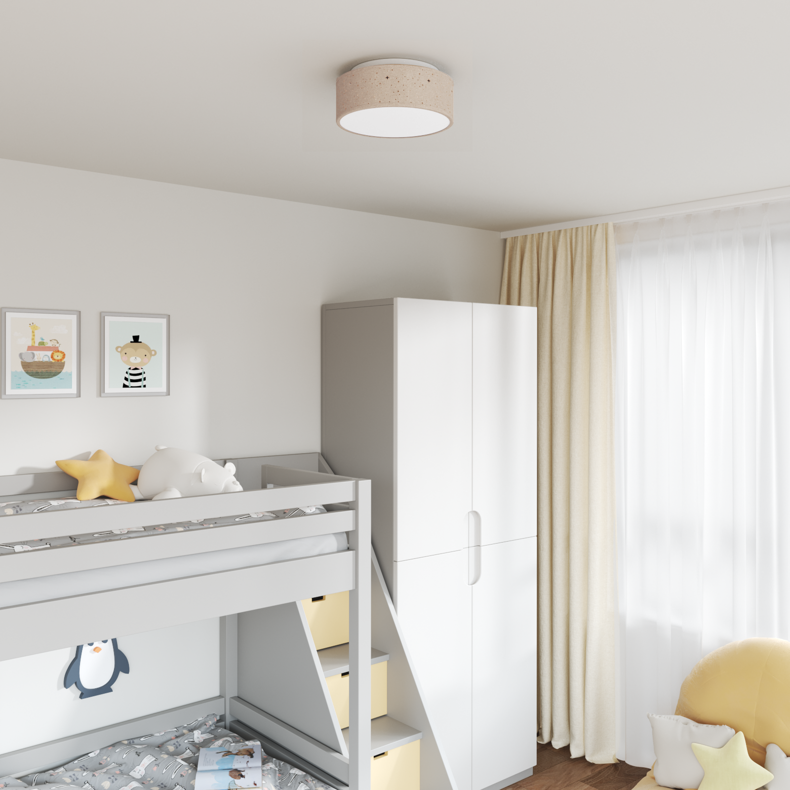 Lampade da soffitto con paralume stellato tortora Ø 30 cm tessuto E27