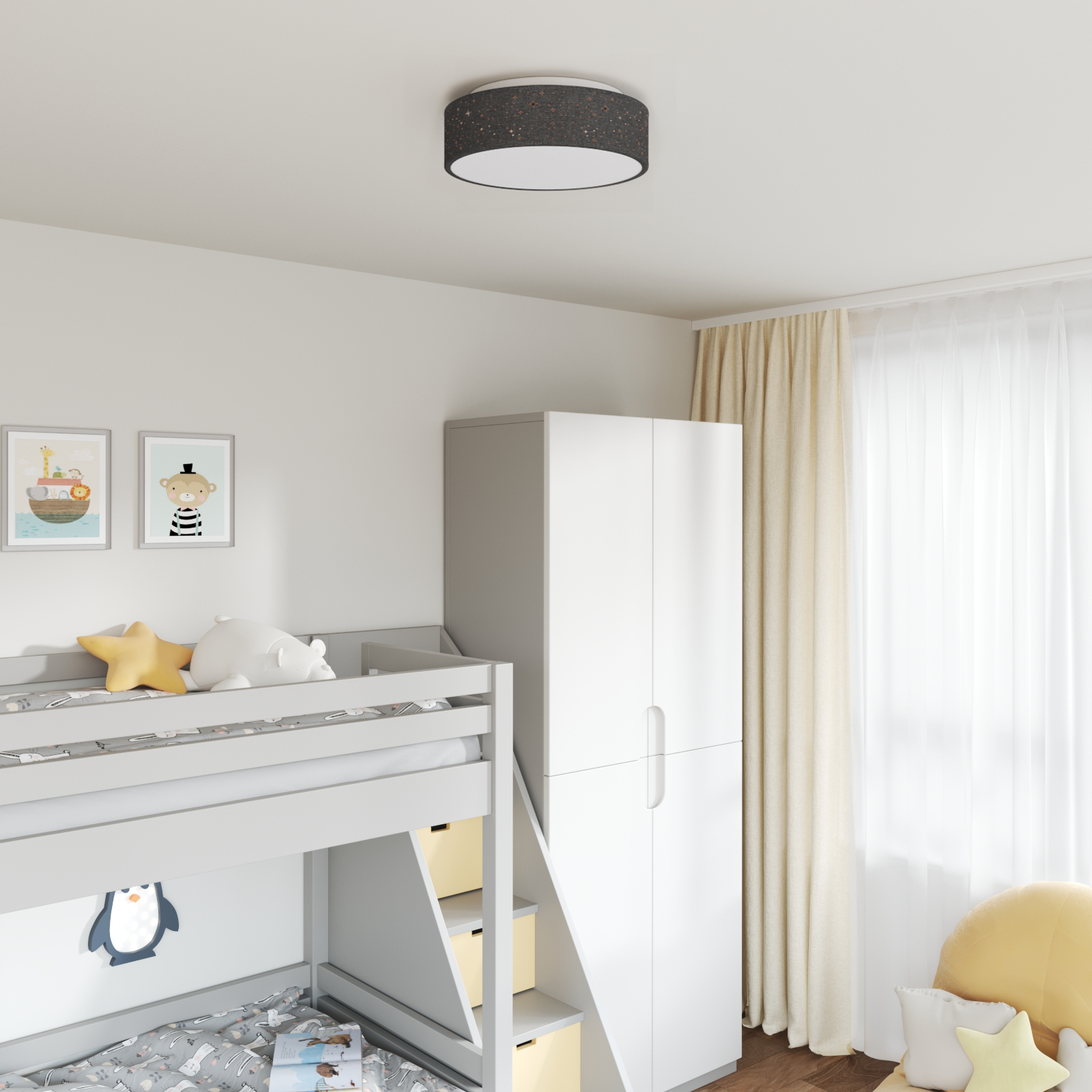 Lampade da soffitto con paralume stellato Nero Ø 38 cm Tessuto E27
