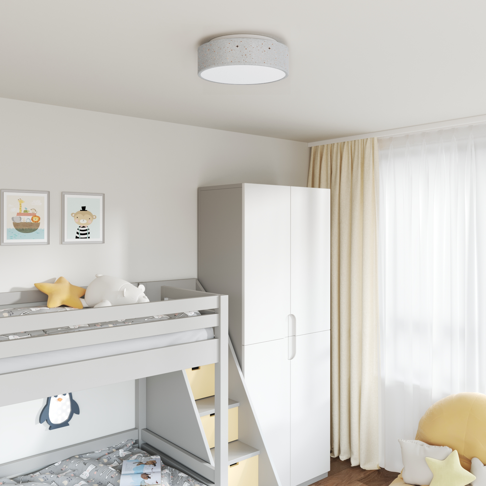 Lampade da soffitto con paralume stellato grigio Ø 38 cm tessuto E27